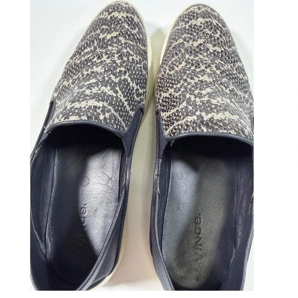 Vince Snakeskin Print Leather Slip On Sneakers Women's 39.5 US 9-9.5 Gray Black
